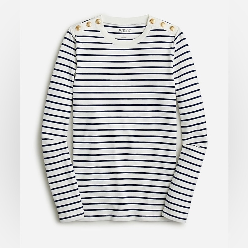 J crew Perfect-fit long-sleeve crewneck T-shirt with buttons size L (c5